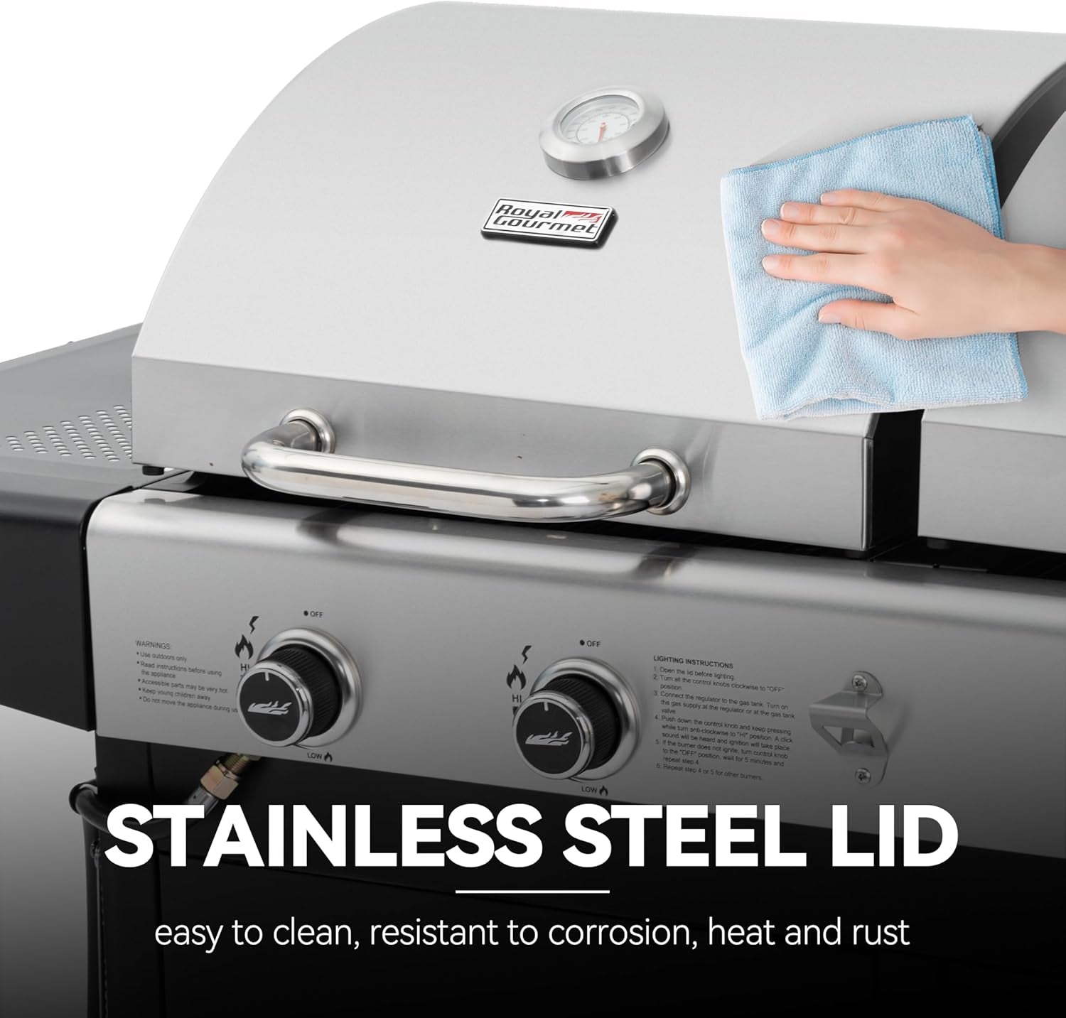 Royal Gourmet ZH3002N Propane Gas and Charcoal Grill Combo. Dual Fuel BBQ Grill with 2 Side Shelves for Outdoor Patio Garden Backyard Barbecue. 20.000 Btus. Silver & Black - Image 8