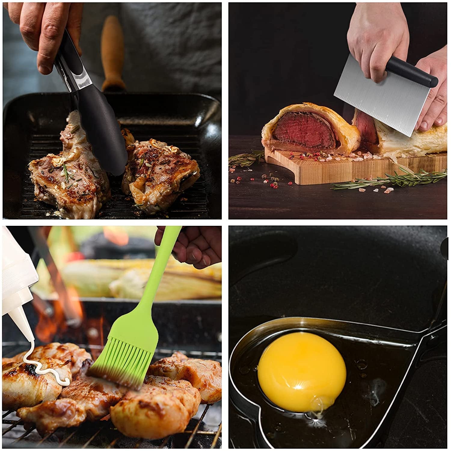 Griddle Accessories.15 Pcs Flat Top Grill Accessories Kit for Blackstone and Camp.Stainless Steel BBQ Accessories with Spatula. Basting Cover.Tongs.Egg Mold & Carry Bag for Outdoor BBQ Teppanyaki - Image 5