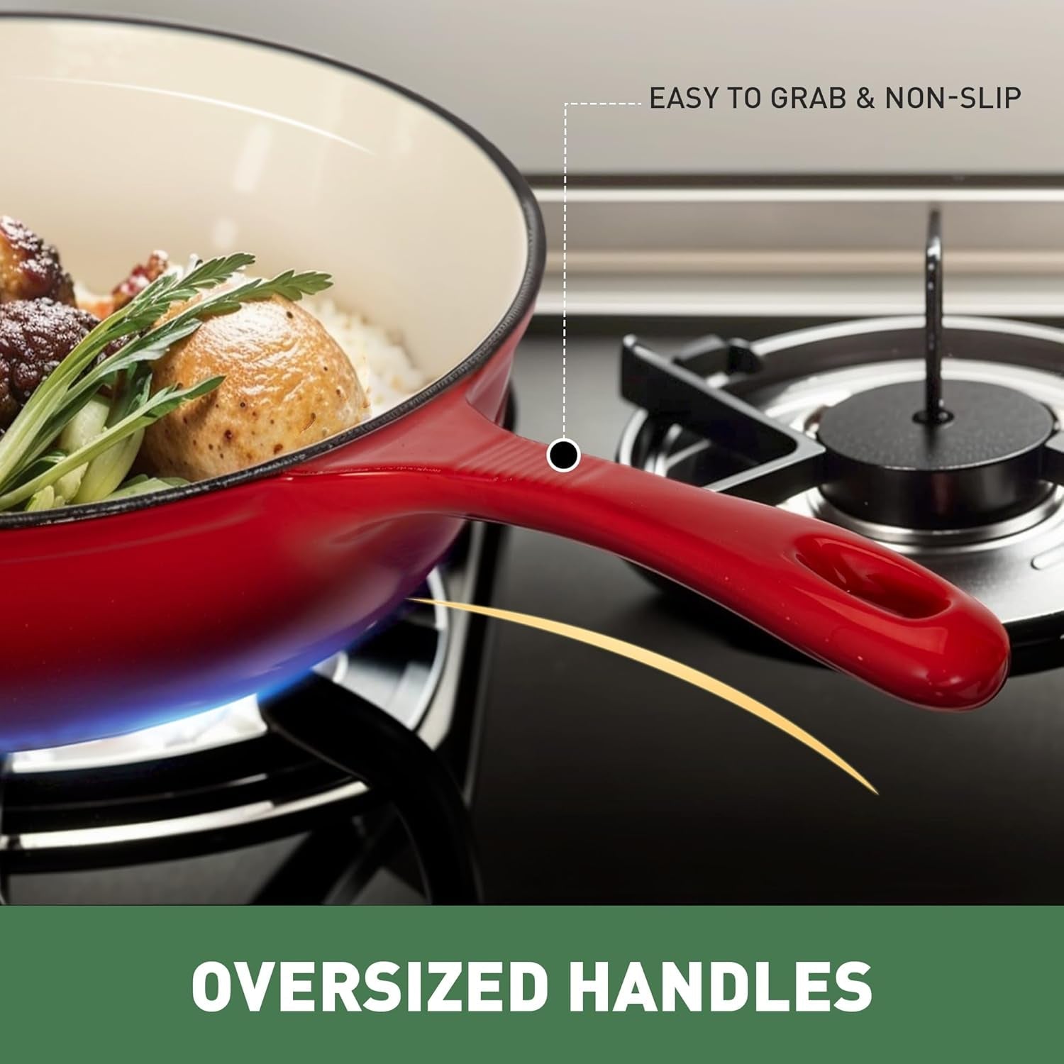 Kitchen Academy Enameled Cast Iron Cookware Set - 7 Piece Pots and Pans Set Nonstick - Skillet. Deep Frying Pan. Wok.Saucepan and Dutch Oven. Heavy Duty Oven Safe up to 500° F or on All Stovetop - Image 8