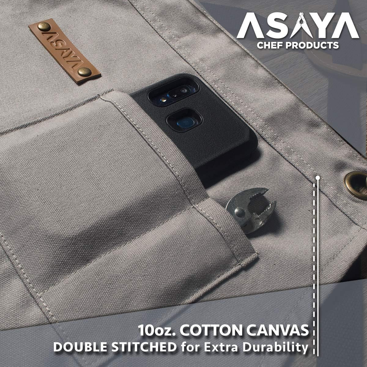 Chef. BBQ and Work Apron with Bottle Opener and Hand Towel -Durable 10Oz Cotton Canvas.Brass Hardware. and Cross Back Straps-Perfect for Men and Women.Grilling. Cooking or in the Workshop(Grey) - Image 4