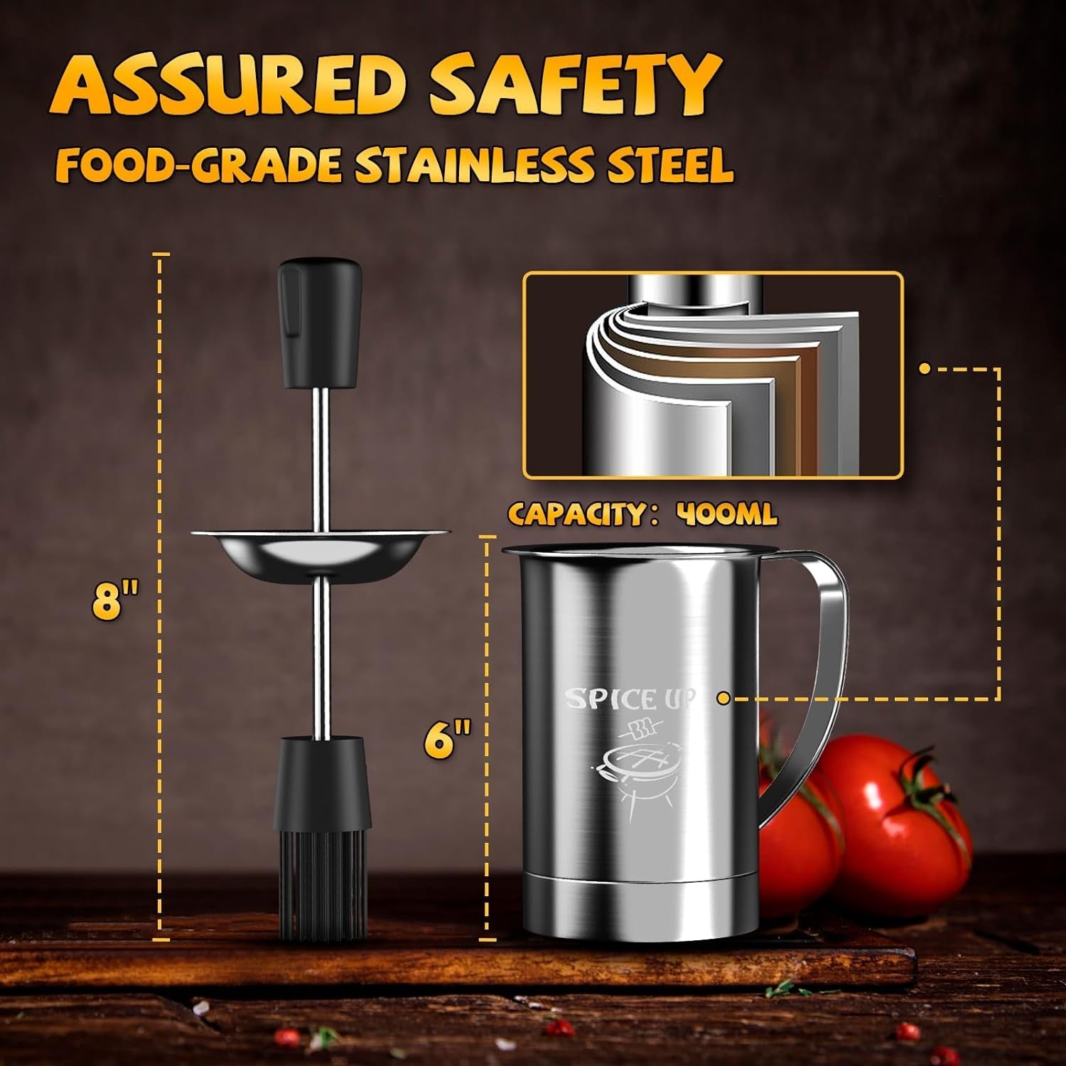 Grilling Gifts for Men Smoker Accessories - BBQ Sauce Pot and Basting Brush Set Cool Kitchen Gadgets. Unique Christmas Stocking Stuffer Gifts for Dad Father Son Grandfather Women Fun Cooking Supplies - Image 5