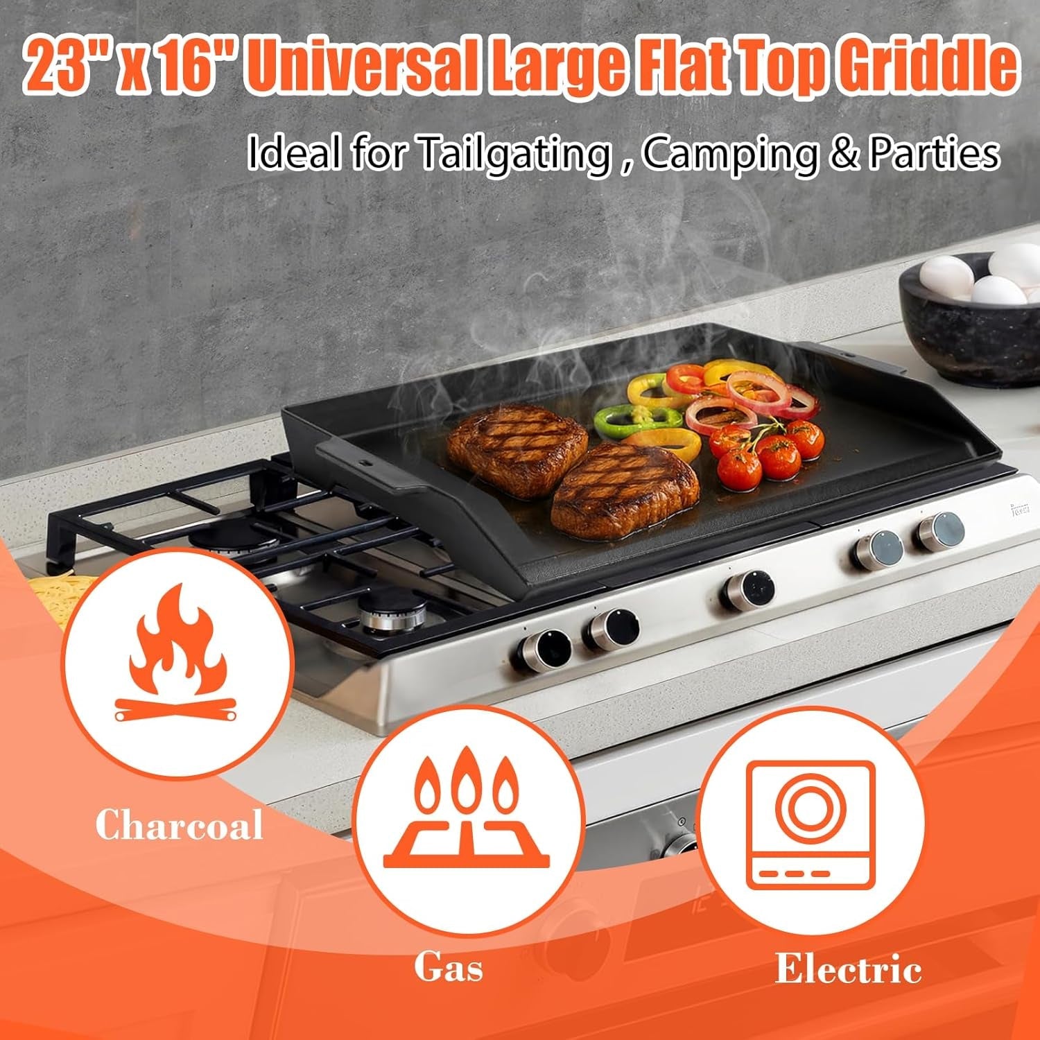 Universal Cast Iron Cooking Griddle 23 X 16. Nonstick Cast Iron Griddle Flat Top. Grill Plate with Extra High Sidewalls and Deep Grease Groove for Gas Grills and 4-5 Burner Range Oven - Image 7