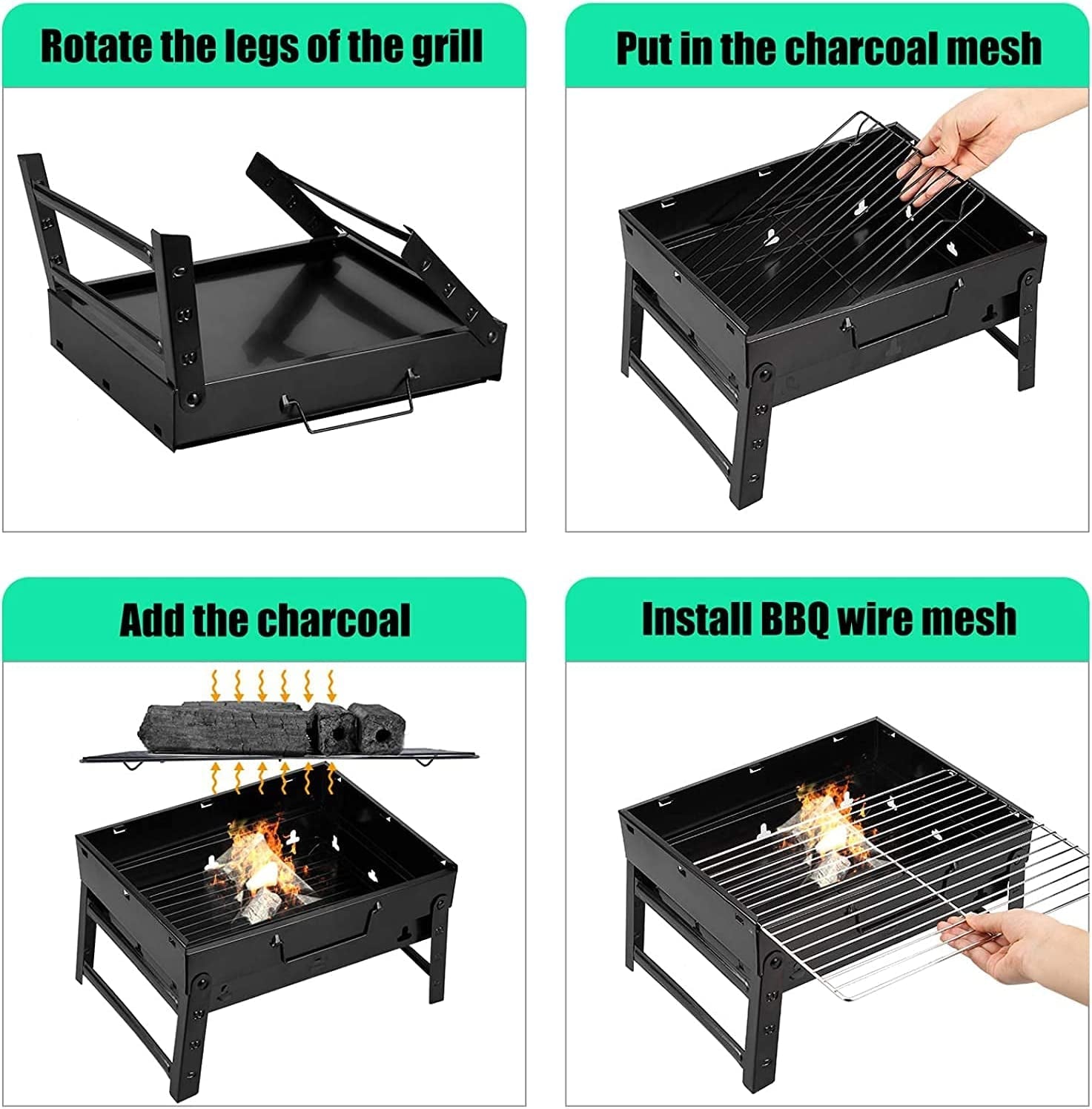 Barbecue Grill Portable BBQ Charcoal Grill Smoker Grill for Outdoor Cooking Camping Hiking Picnics Backpacking - Image 4