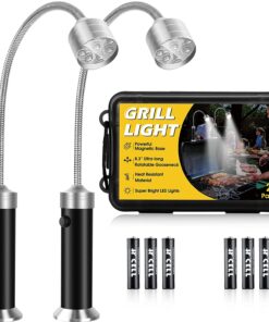 Barbecue Grill Lights. BBQ Accessories for Outdoor Grill with Magnetic Base. Super Bright LED. 360 Degree Flexible Gooseneck. Water and Heat Resistant. Batteries Included - Pack of 2