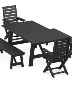 Polywood: Captain Folding Chair 5-Piece Rustic Farmhouse Dining Set With Benches