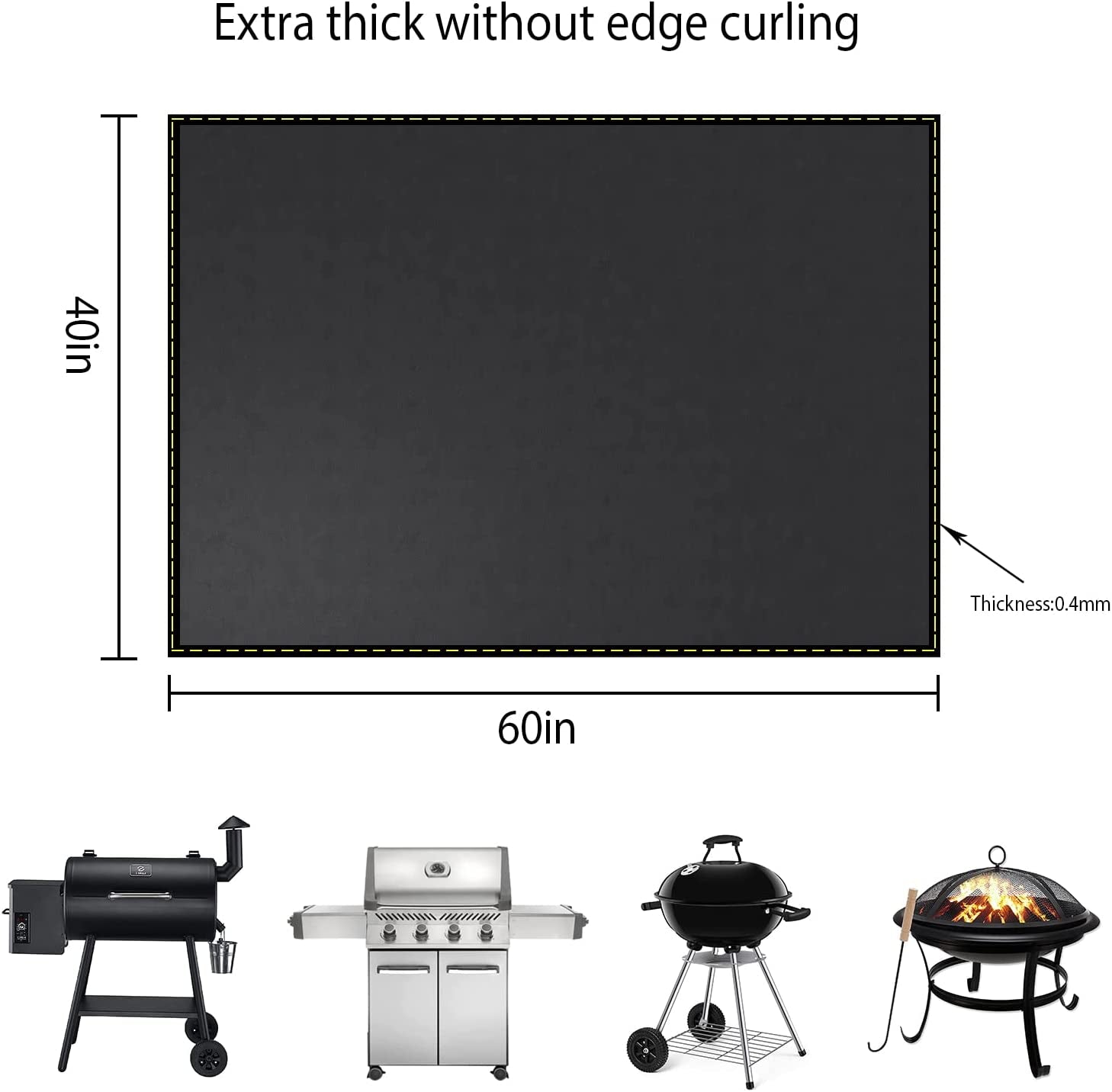 under Grill Mat for Outdoor Grill Deck Patio Protector Extra Large 40''X60'' Fireproof Waterproof Oil-Proof Fire Pit Mat Silicone Fiber Glass BBQ Floor Mat (40''X60'') - Image 2
