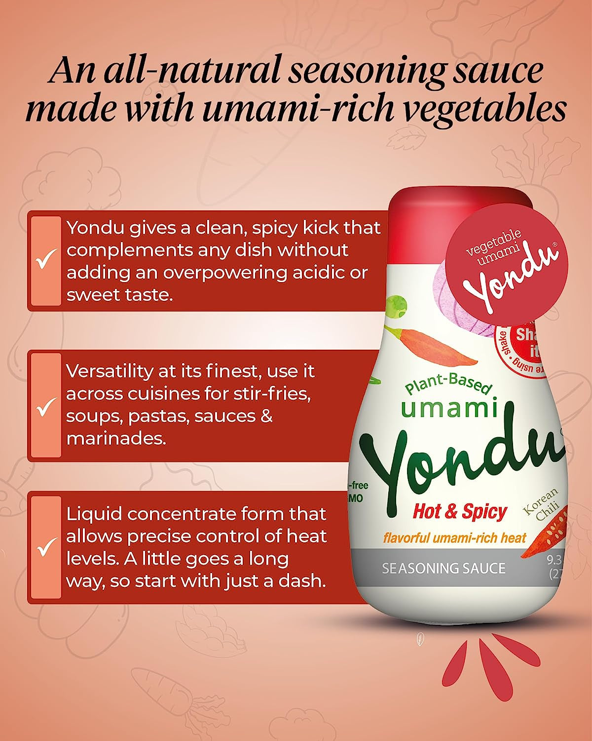 Yondu Hot & Spicy - Plant-Based Spicy Seasoning Sauce – Flavorful Umami Rich Heat to Awaken Your Palate. Better Than: Fish Sauce. Soy Sauce. Bouillon (9.3 Fl Oz) - Image 5
