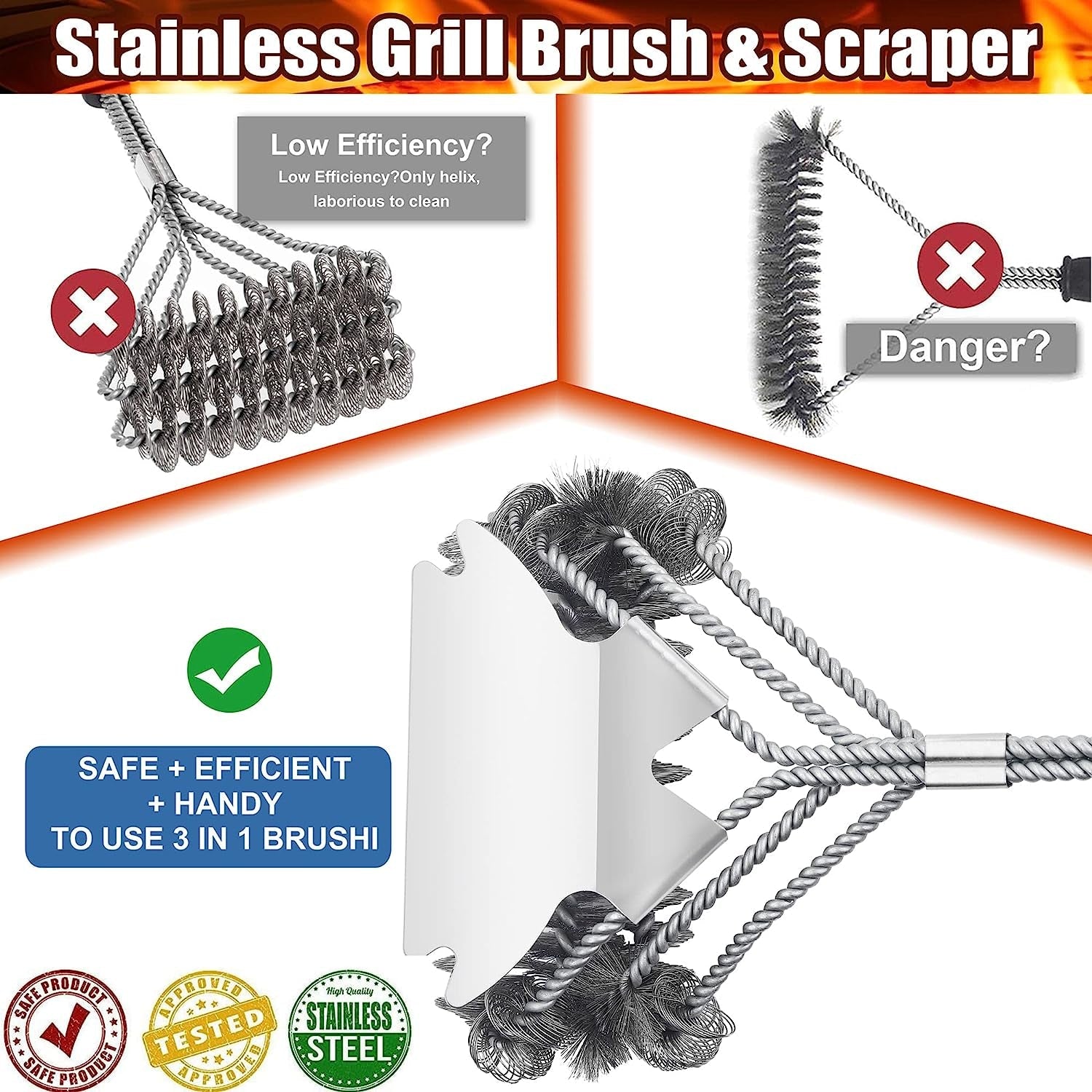 Grill Brush - Grill Brush for Outdoor Grill- BBQ Brush Safe & Efficient Cleaning - Woven W/Wire Combined Barbecue Bristles.18 Grill Cleaner Brush for Any Grill- BBQ Accessories Gifts for Men Dad - Image 3
