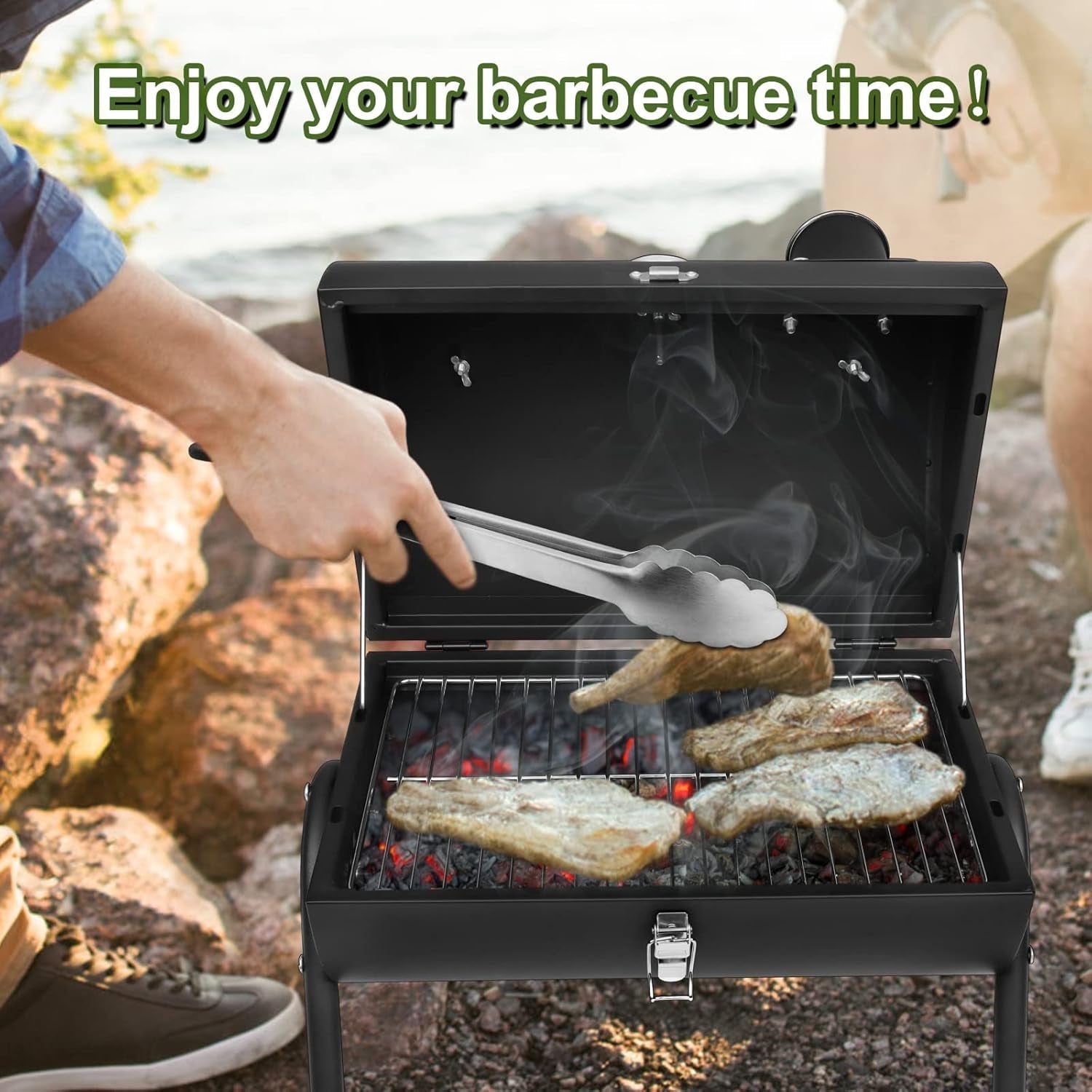 Portable Charcoal Grill Set of 9. Hasteel Small Compact BBQ Grill. Mini Folding Outdoor Grill with Chimney. Tabletop Grill & Grilling Accessories for Barbecue Camping Picnic. Screwdriver & Thermometer - Image 7