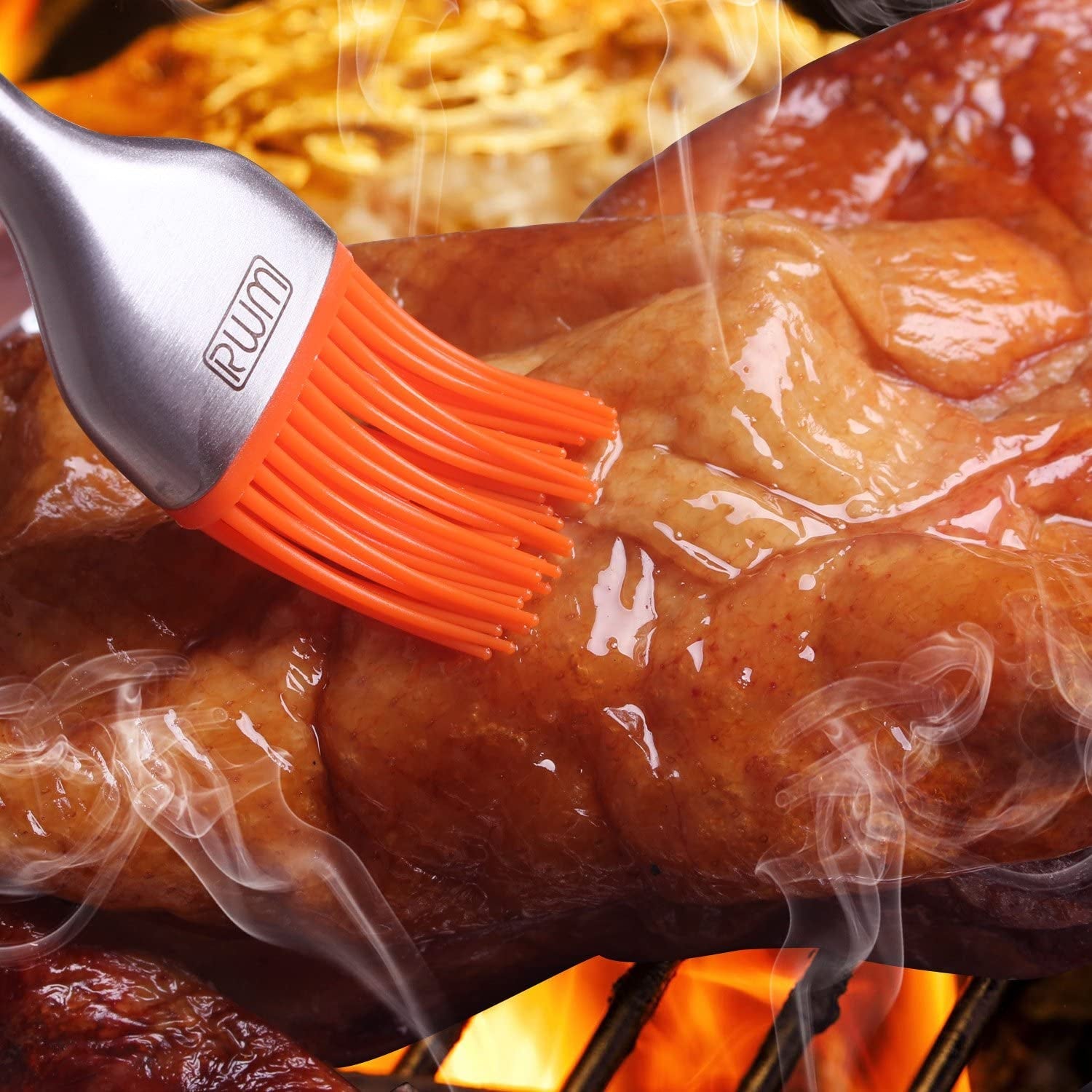 Rwm Basting Brush - Grilling BBQ Baking. Pastry and Oil Stainless Steel Brushes with Back up Silicone Brush Heads(Orange) for Kitchen Cooking & Marinating. Dishwasher - Image 2