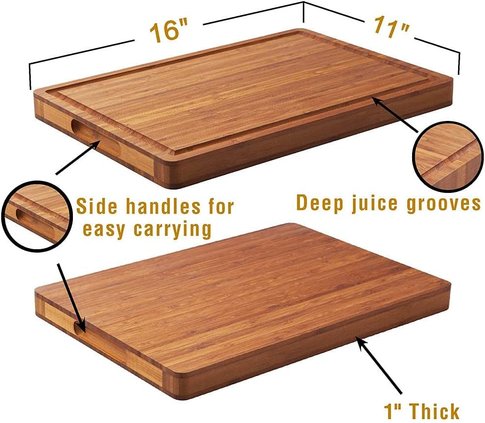 Bamboo Wood Cutting Board for Kitchen. 1 Thick Butcher Block. Cheese Charcuterie Board. with Side Handles and Juice Grooves. 16X11 - Image 2