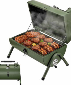 Adjustable Portable Charcoal Grill Multi-Functional Metal Small BBQ Smoker for Outdoor Hiking Picnic(Green)