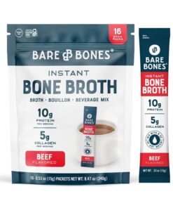 Bare Bones Beef Bone Broth Instant Powdered Mix | Rich Savory Packets On-The-Go No Artificial Flavors | 100% Grass Fed Keto & Paleo Friendly | 10G Protein | 16 Pack