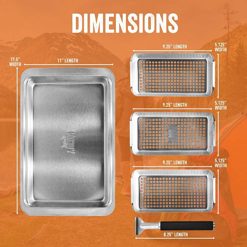 ™ BBQ 'N SERVE Grill Basket Set - Includes 3 Grilling Baskets a Serving Tray & Clip-On Handle - Patented Grill-To-Table Design Perfect for Grilling Fish Veggies & Meats - Image 4