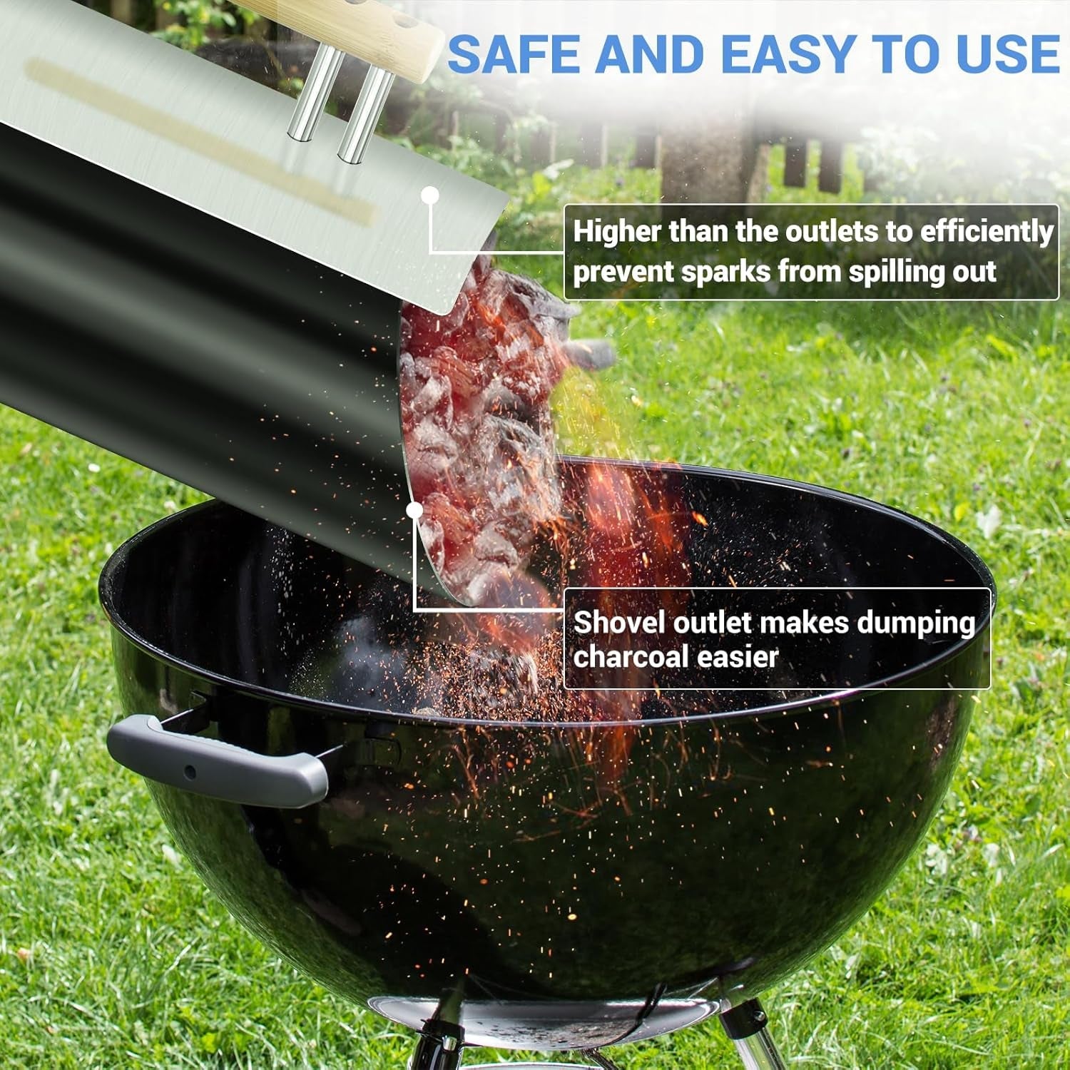 Charcoal Chimney Starter Double Enameled Chimney Starter Charcoal Chimney with Heat Shield & Wood Handle Great Heat Insulation Coal Starter for Grill Easy Grip Charcoal Starter. Black - Image 3