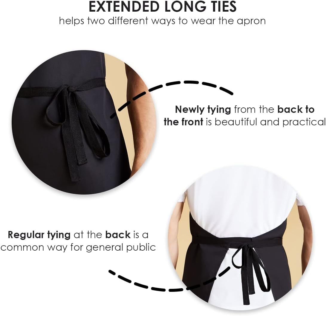 Aprons Unisex Bib Aprons - 100% Polyester Chef Apron with Extra Long Ties – Cooking Apron for Men Women - Image 3