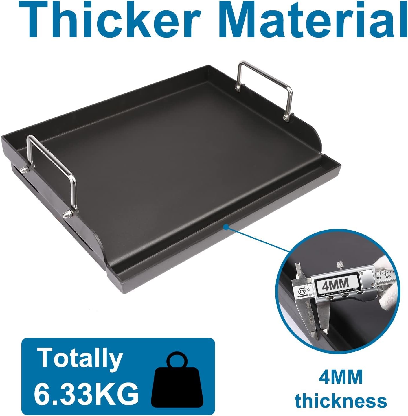 Utheer 17 X 13 Nonstick Coating Cooking Griddle for Gas Grill. Universal Griddle Flat Top Plate Insert with Grease Groove and Removable Handles for Charcoal/Gas Grills. Camping. Tailgating. Parties - Image 6