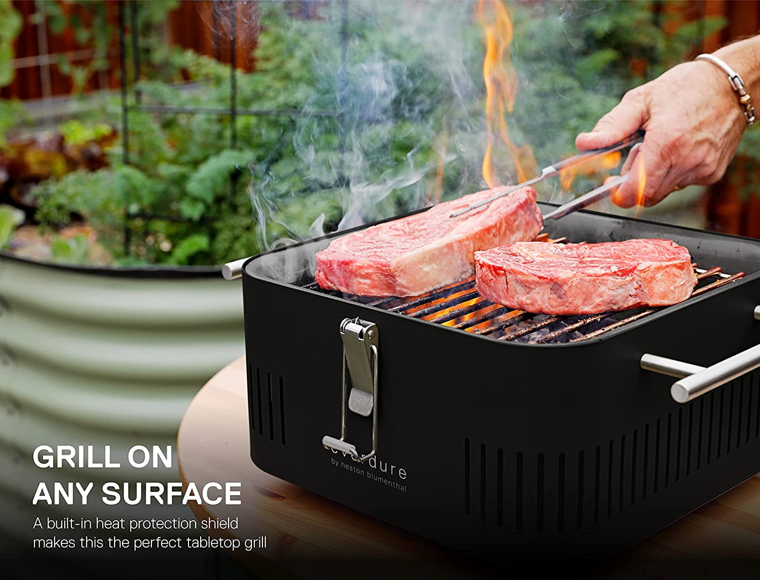 Everdure CUBE Portable Charcoal Grill. Tabletop BBQ. Perfect Tailgate. Beach. Patio. or Camping Grill. Lightweight & Compact Small Grill with Preparation Board & Food Storage Tray. Graphite - Image 5