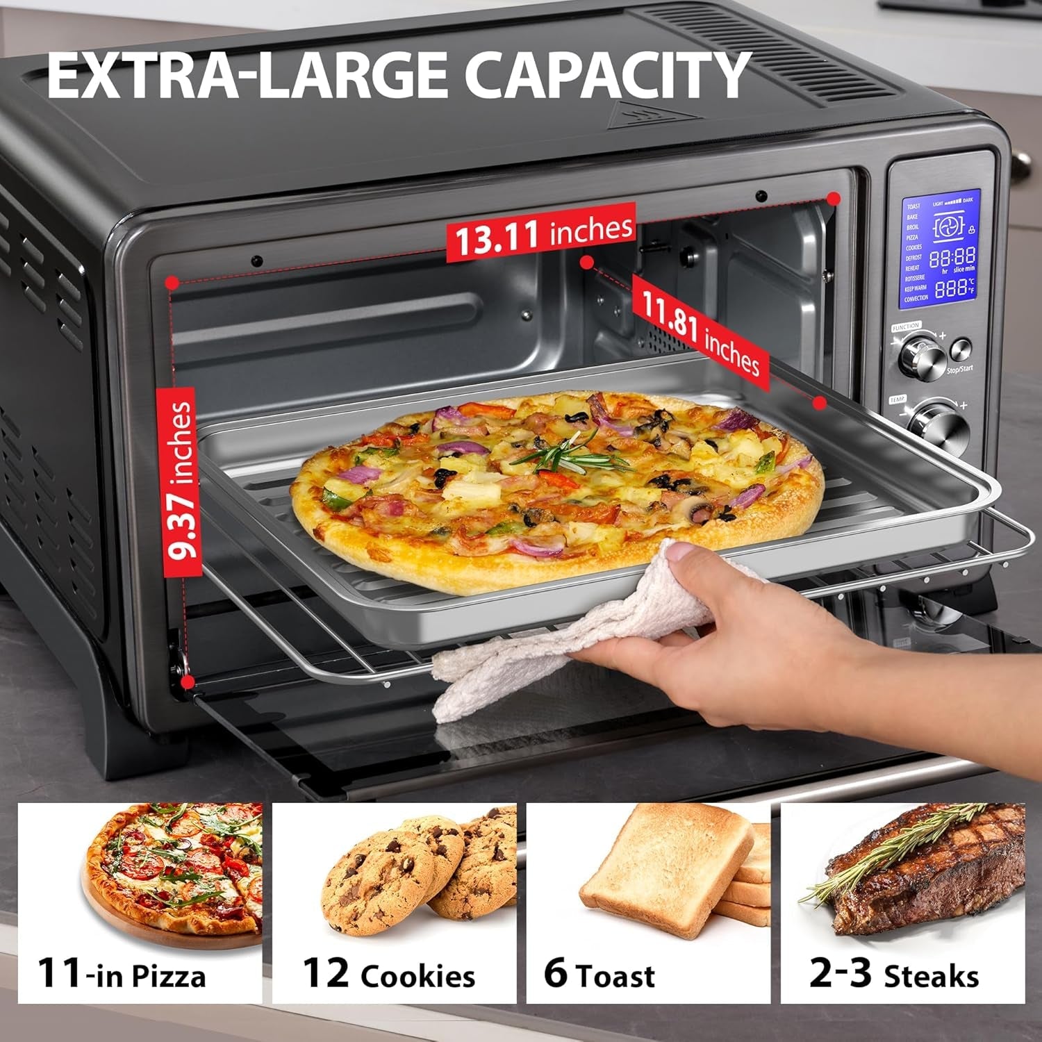 TOSHIBA AC25CEW-BS Large 6-Slice Convection Toaster Oven Countertop. 10-In-One with Toast. Pizza and Rotisserie. 1500W. Black Stainless Steel. Includes 6 Accessories - Image 5