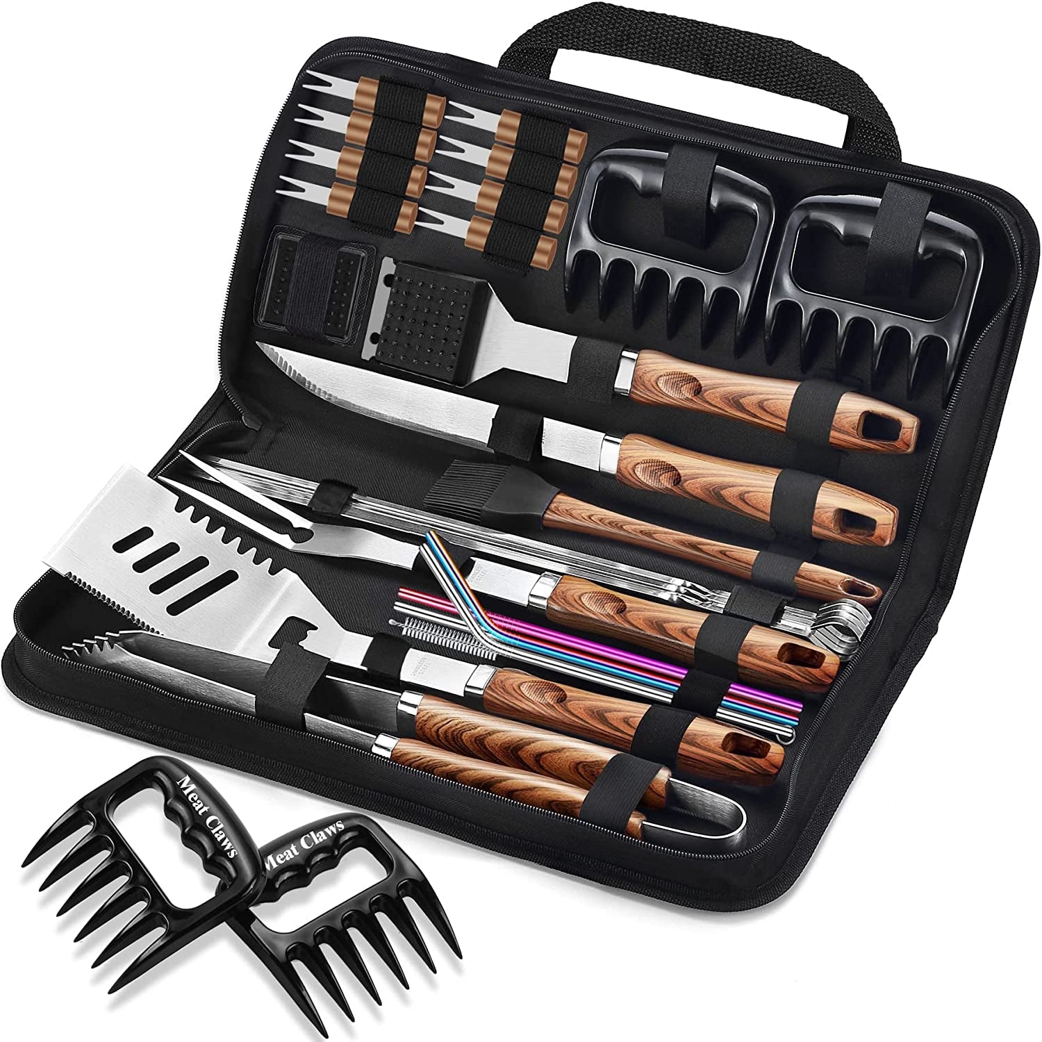 ROMANTICIST 27Pcs Heavy Duty BBQ Tools Gift Set for Men Dad. Extra Thick Stainless Steel Grill Utensils with Meat Claws. Grilling Accessories Kit in Portable Carrying Bag for Camping. Backyard Brown - Image 7