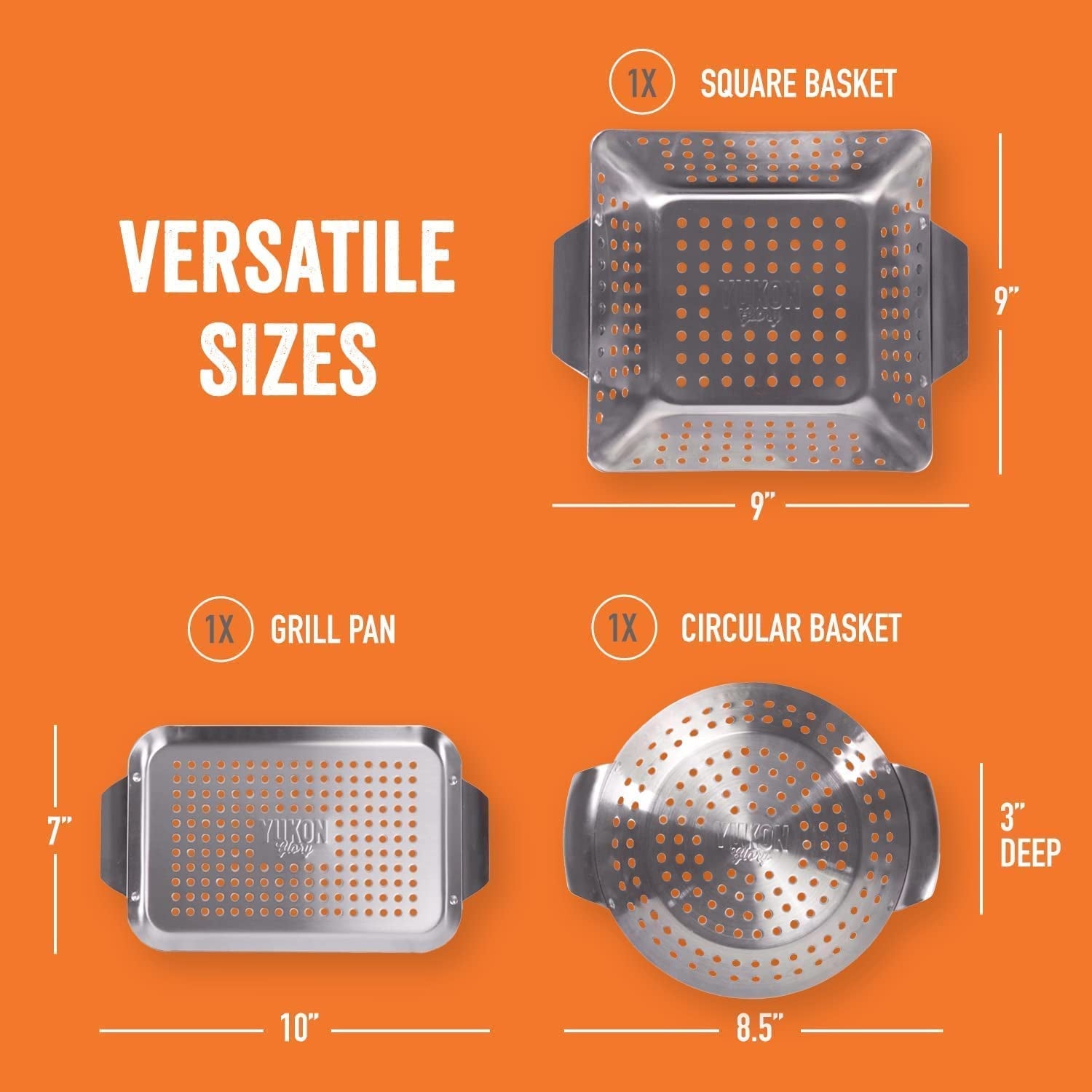 Grill Basket - ™ 3-Piece Mini Grilling Basket Set - Stainless Steel Perforated Grill Baskets for Grilling Veggies Seafood and Meats Includes Grill Pan - Square Basket and Circular Basket - Image 3
