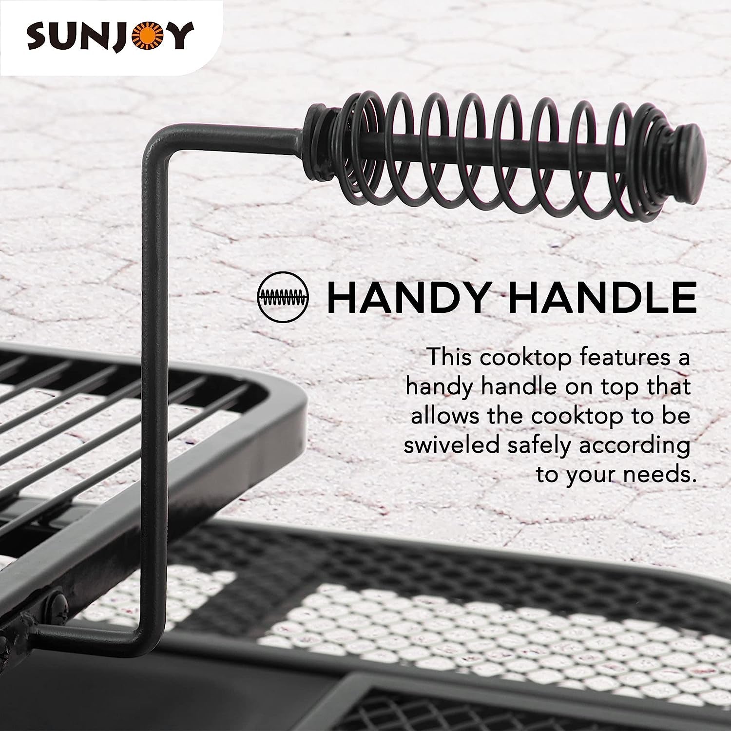 Sunjoy 38 In. Fire Pit for Outside. Square Wood Burning Firepit Large Steel Fire Pits with Adjustable Cooking Swivel BBQ Grill and Fire Poker Black - Image 9