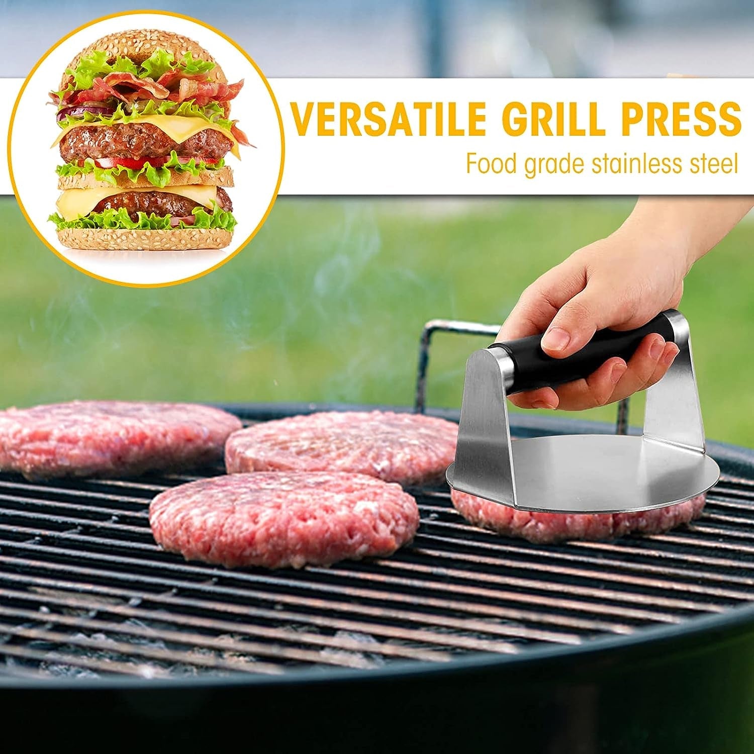 PMYEK Burger Press with Anti-Scald Handle. 5.5 Inch Stainless Steel Burger Smasher. round Non-Stick Hamburger Press for Griddle. Griddle Accessories Kit for Flat Grill Cooking - Image 9