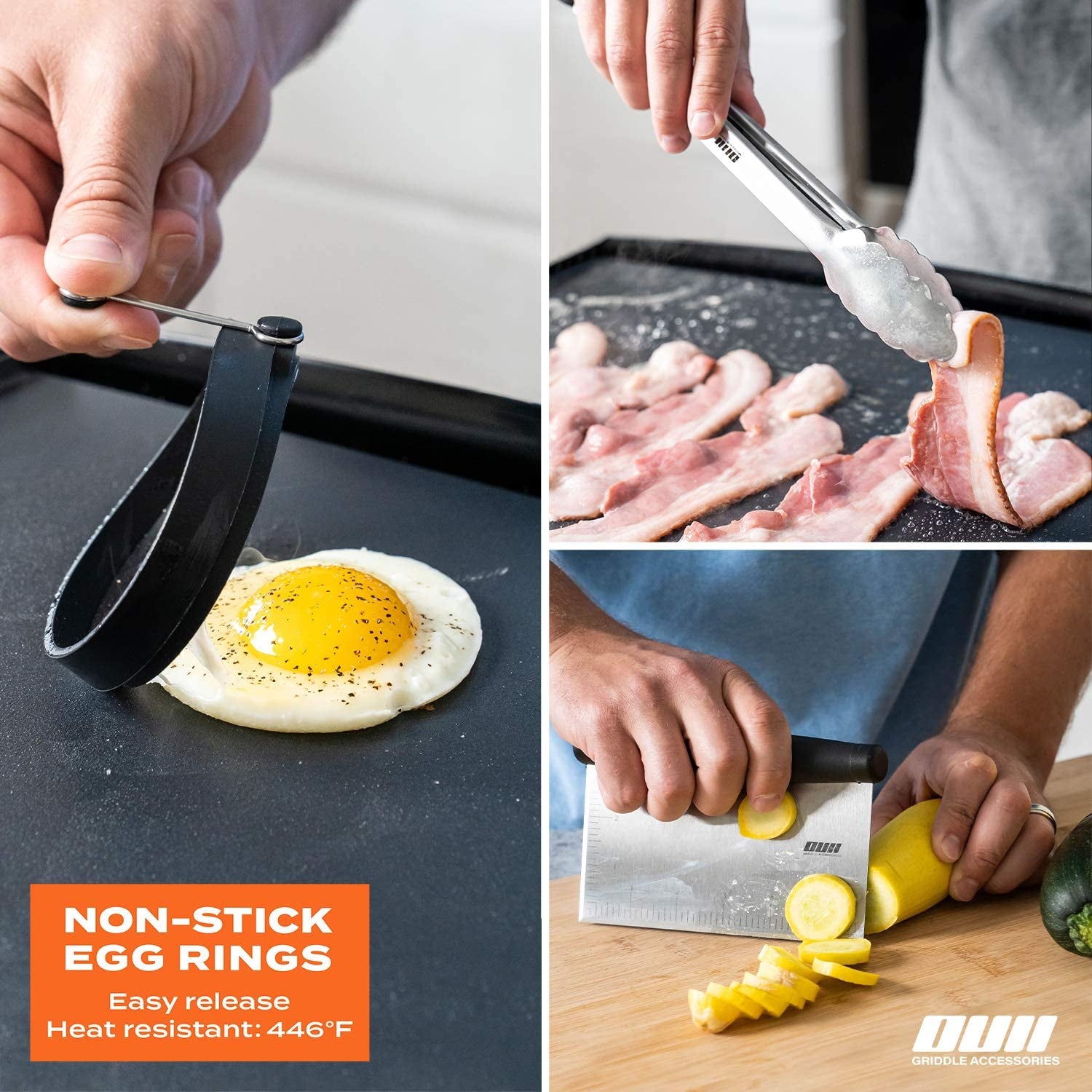 OUII Flat Top Griddle Accessories Set for Blackstone and Camp Chef Griddle - 14 Pieces Set with Griddle Cleaning Kit & Carry Bag! Metal Spatula. Griddle Scraper. Egg Rings for Teppanyaki & Gas Grill - Image 7