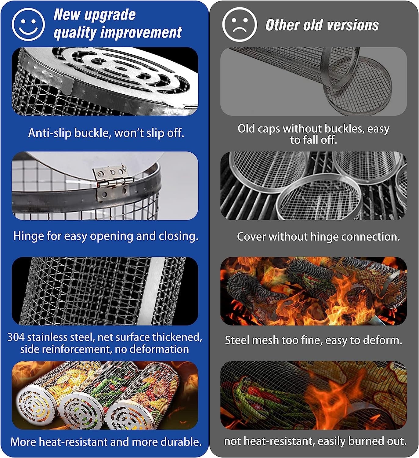 Rolling Grilling Baskets for Outdoor Grill Bbq Net Tube Stainless Steel Large round Mesh Rotation Barbecue Cylinder Cage Cooking Accessories for Veggies Vegetable Fish Meat Food Camping. Gift for Men - Image 3