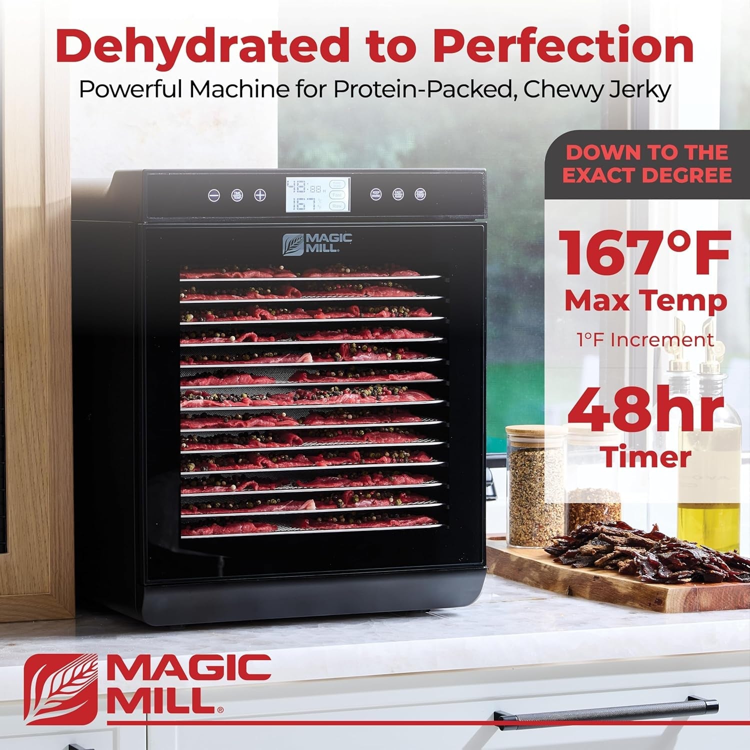 Magic Mill Food Dehydrator Machine – 800W. 15 XL Stainless Steel Trays. 48‑Hr Timer. 95°‑167°F for Jerky. Fruits & Veggies - Image 3