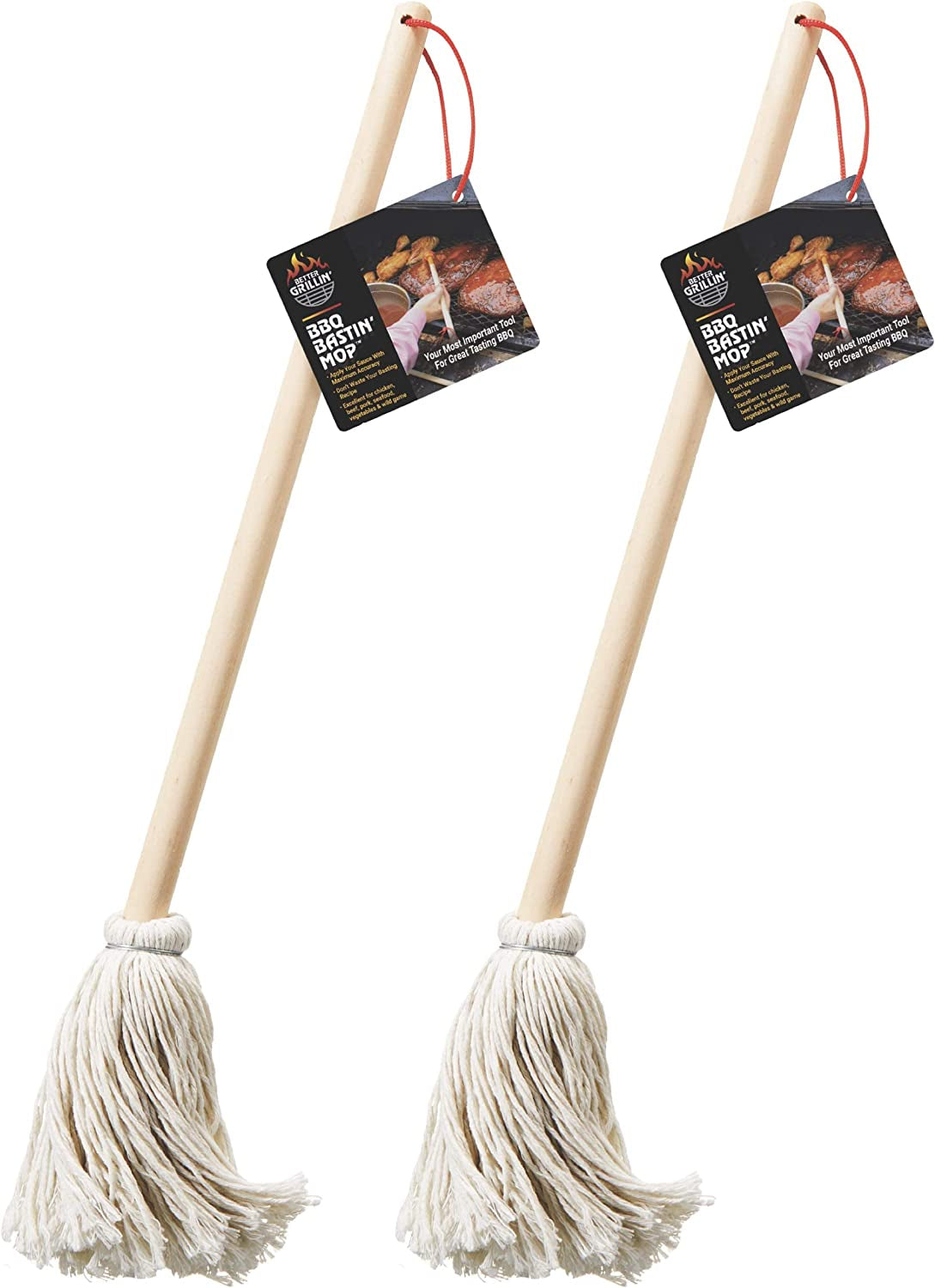 Better Grillin BBQ Bastin Mop Basting Barbecue Brush/Mop Easily Applies Marinades. Sauces. Washes Out. 16In Handle. 2Pk