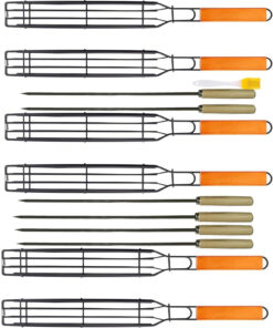 Kabob Grilling Basket Grilling Skewers Nonstick Kabob Grill Baskets Set of 6 & 6 Barbecue Skewers.Grilling & BBQ Utensils. Grill Basket for Vegetables with Handle Grilling Baskets for Outdoor Grilling