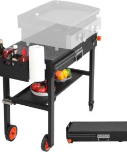 Portable Blackstone Griddle Stand Grill Table 17/22 Grill Cart Pizza Oven Stand Ninja Grill Stand Outdoor Universal Foldable BBQ with Wheels Double Shelf Caddy Cooking Camping Tailgating