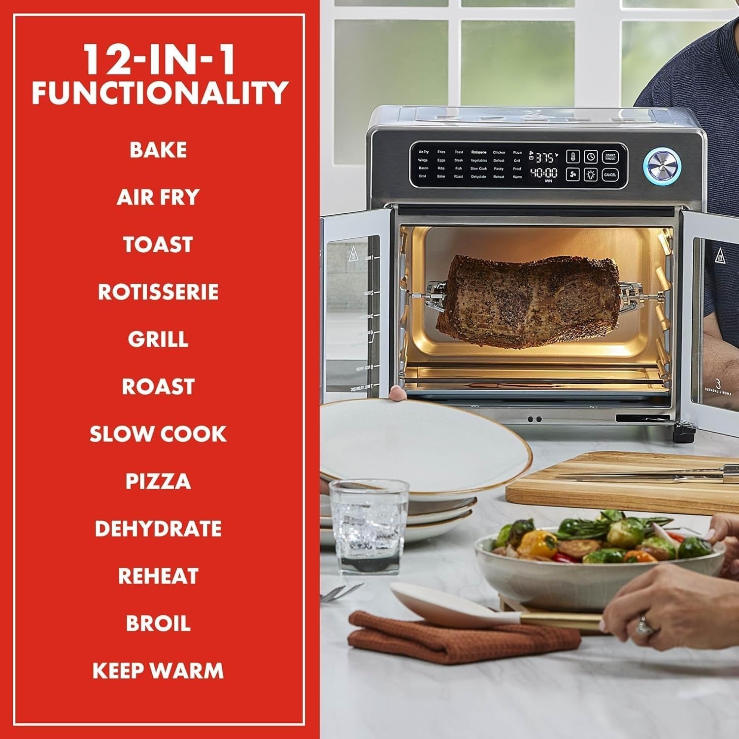 Emeril Lagasse Extra Large French Door Air Fryer Toaster Oven Combo. 24 Cooking Functions and Digital Controls. 7 Accessories Included. Stainless Steel Finish. 26QT Capacity - Image 3