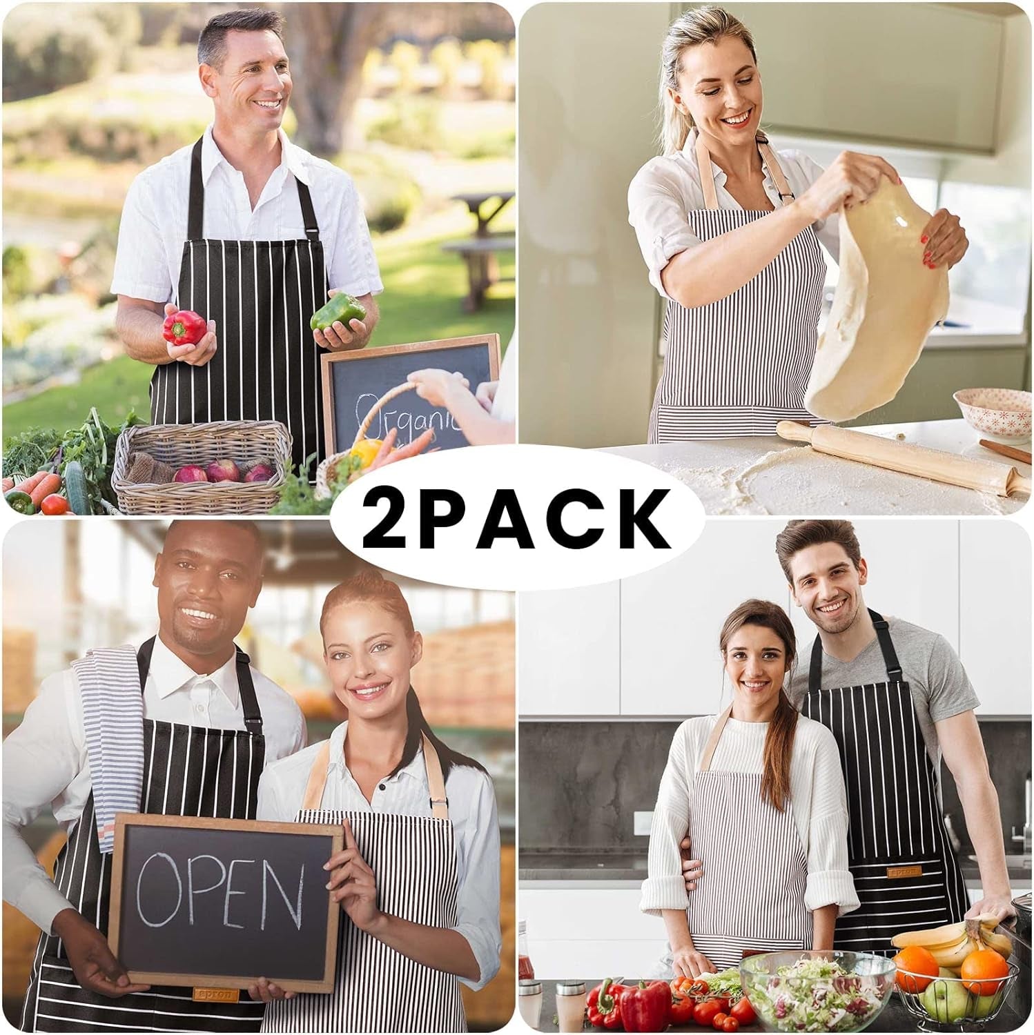 2 Pack Adjustable Bib Apron with 2 Pockets Chef Cooking Kitchen Restaurant Aprons for Women Men - Image 7