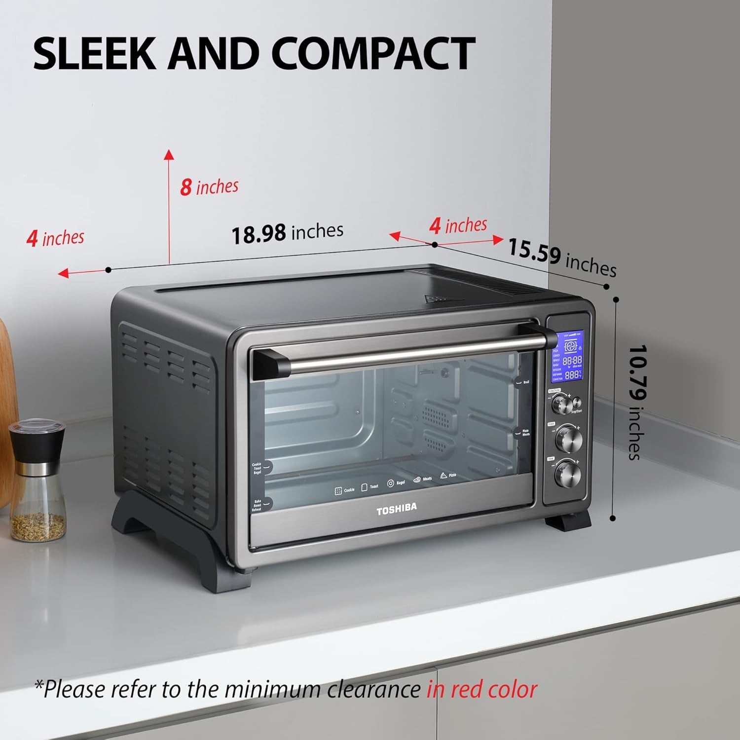 TOSHIBA AC25CEW-BS Large 6-Slice Convection Toaster Oven Countertop. 10-In-One with Toast. Pizza and Rotisserie. 1500W. Black Stainless Steel. Includes 6 Accessories - Image 6