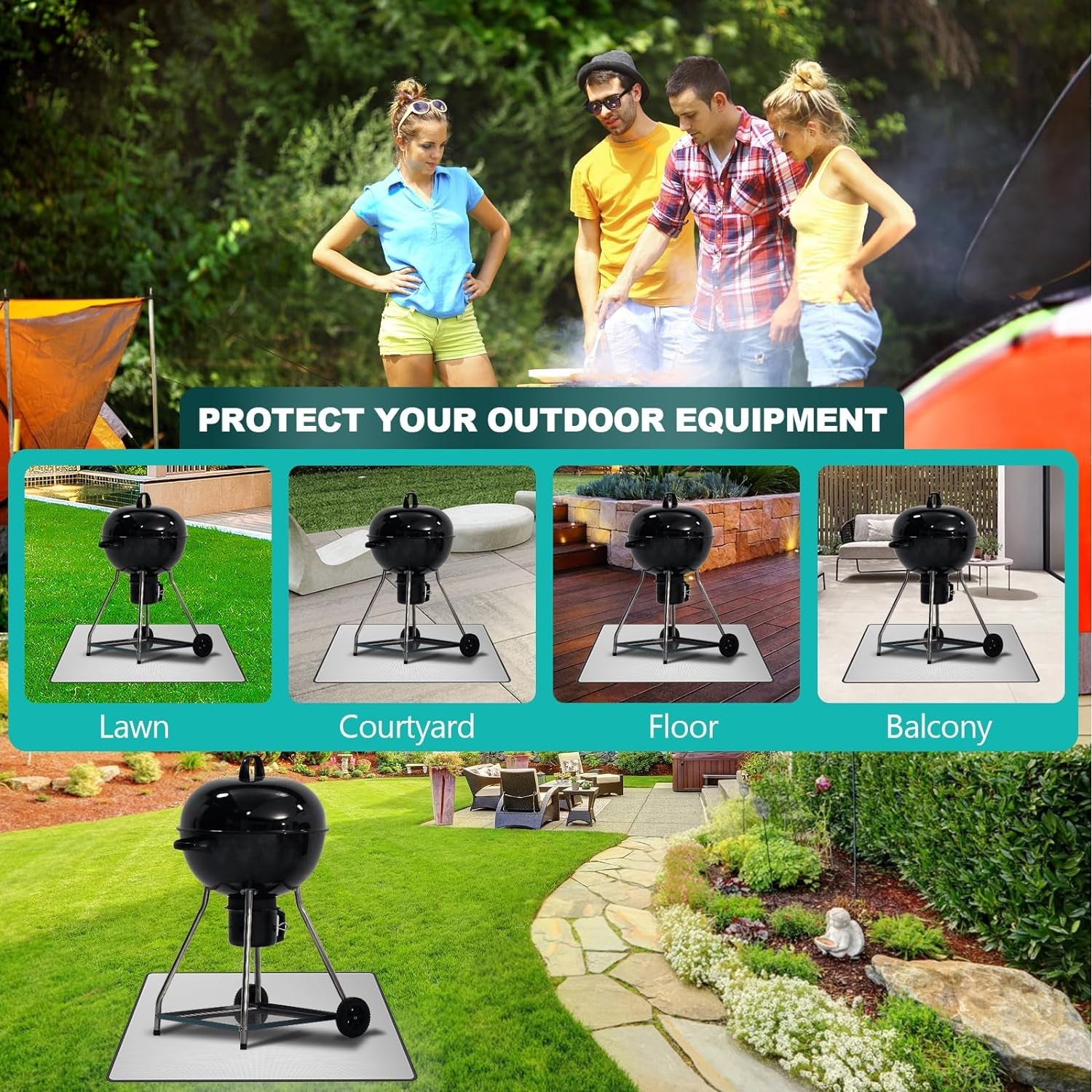 4 Layers Fireproof Material Grill Mats.Large 48 ×40 Inch Grill Mats for Outdoor Grill.Charcoal. Smokers. Gas Grills. Deck and Patio. Oil-Proof Waterproof BBQ Protector - Image 7