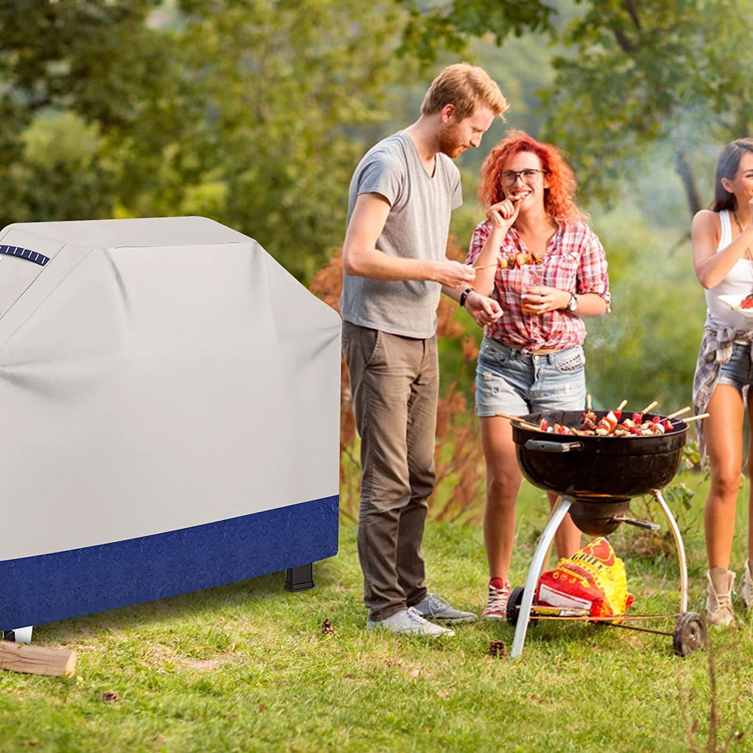 Grill Cover BBQ Grill Cover 600D Waterproof Heavy Duty Gas Grill Cover. UV & Dust & Rip-Proof. Barbecue Grill Covers for Weber. Brinkmann. Char Broil Grills (64 L X 26 W X 48 H Fog/Navy) - Image 6