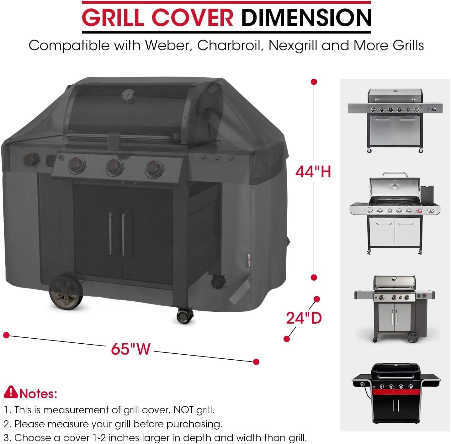 Unicook Heavy Duty Waterproof Barbecue Gas Grill Cover. 65-Inch BBQ Cover. Special Fade and UV Resistant Material. Durable and Convenient. Fits Grills of Weber Char-Broil Nexgrill Brinkmann and More - Image 5