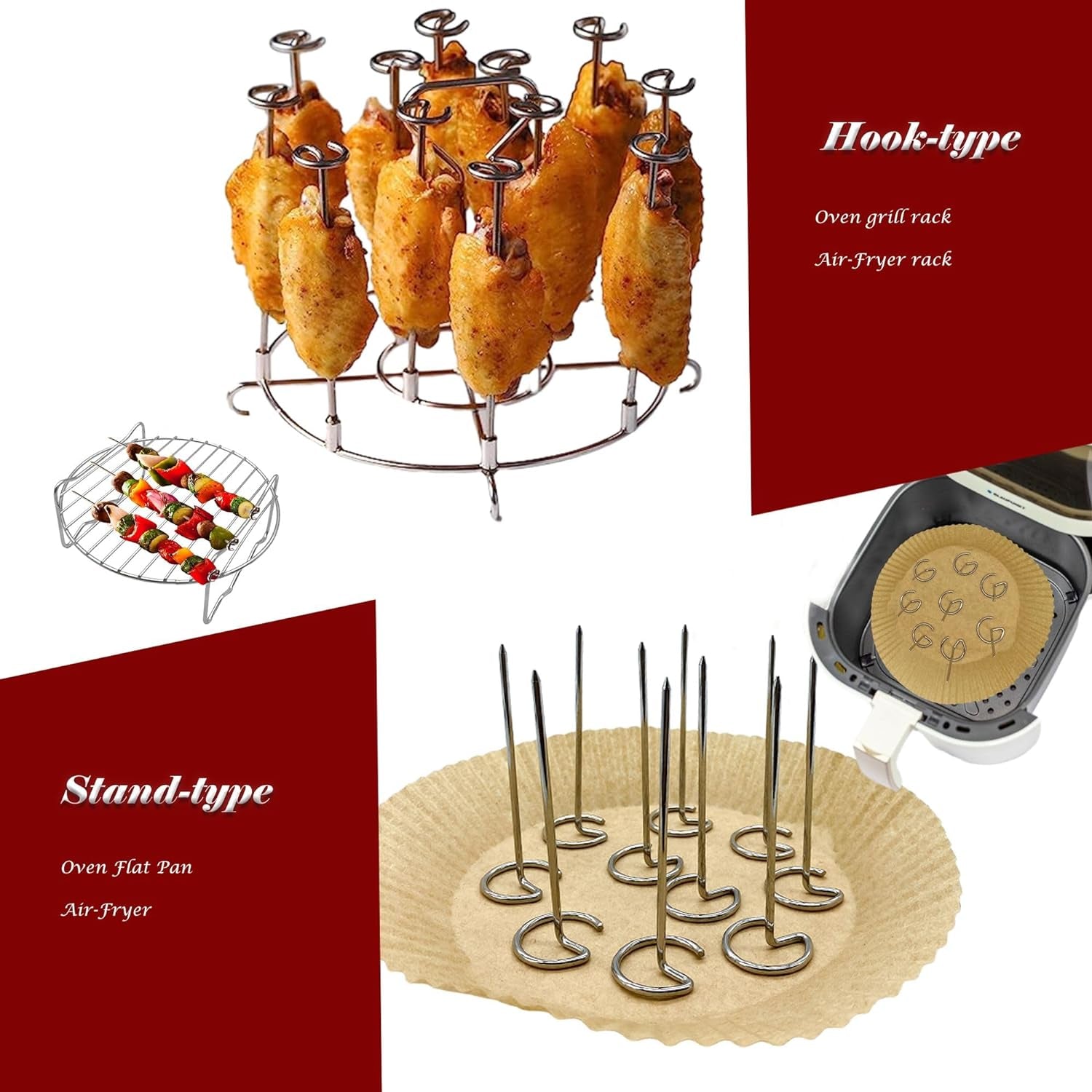 BBQ Vertical Skewers Sticks Stainless Steel Barbecue Grill Skewers for Air Fryer Stainless Steel Skewer Stand Air Fryer Grill Accessories - Image 4