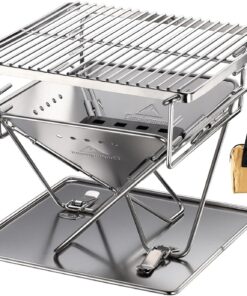 CAMPINGMOON Tabletop Charcoal Grill Small Size Wood Burning Grill and Fire Pit 9.65-Inch Portable Stainless Steel with Carrying Bag X-MINI-PRO