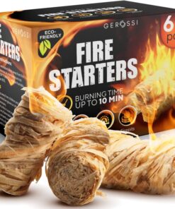 Fire Starter - Natural Pine Fire Starters for Fireplace. Campfires. Grill. Wood & Pellet Stove. Chimney. Fire Pit. BBQ. Smoker - 60 Pack W/10 Min Burning Time - All Weather & Odorless Firestarter
