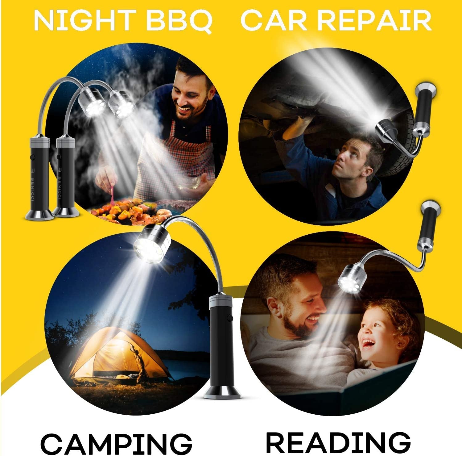 Flexible LED BBQ Grill Lights Set of 2 - the Perfect Grilling Accessories Light with 360-Degree Magnetic Base and Gooseneck - 100% Portable Weatherproof Outdoor Lamp W/ 6 Batteries Included - Image 5