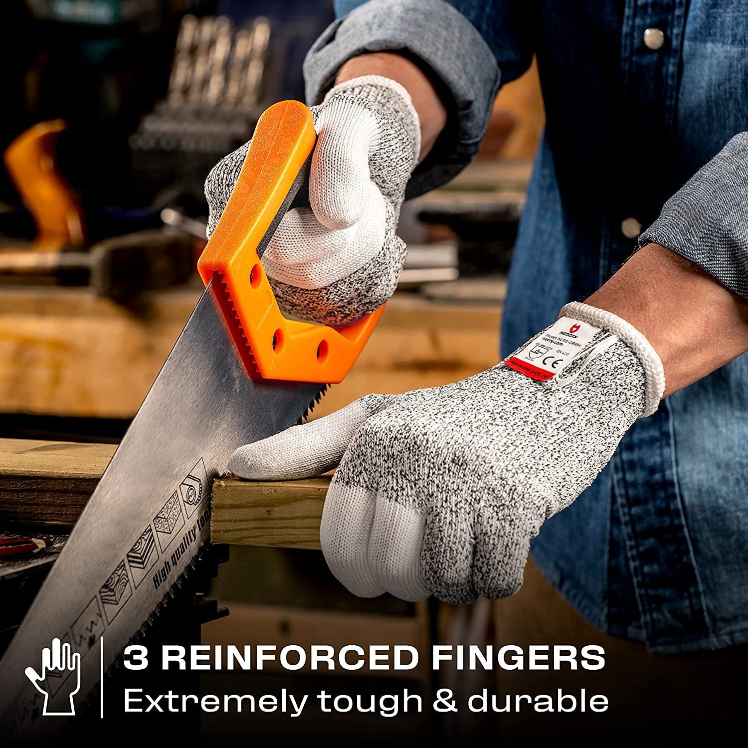 Cut Resistant Work Gloves for Women and Men. with Reinforced Fingers; Comfortable. 100% Food Grade Kitchen Cooking Gloves; Ambidextrous Safety Cutting Gloves; Level 5 Protection; Grey - Image 3