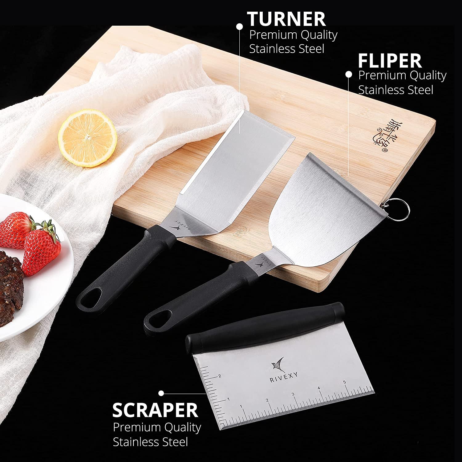 Rivexy 5 Pcs Grill Spatula for Outdoor Grill Premium Quality Metal Spatula for Cast Iron Skillet Durable Flat Top Grill Accessories Great for Outdoor BBQ Teppanyaki and Camping - Image 8