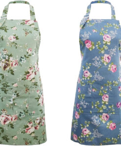 Kitchen Aprons for Women. 2 Pack Floral Aprons with 2 Pockets. Vintage Chef Bakers Apron for Cooking Baking Gardening - Cute Birthday Mothers Day Apron Gifts for Mom Wife Sister Aunt Grandma
