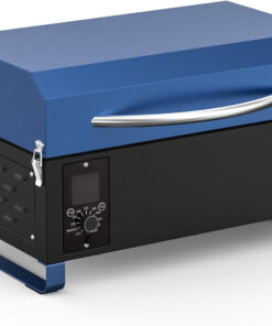 Onlyfire BBQ Wood Pellet Grill Smoker with Digital Control. LED Screen. Meat Probe & 2 Tiers Cooking Area. Portable Tabletop Grilling Stove for BBQ. Smoke. Bake and Roast. RV Camping. Blue