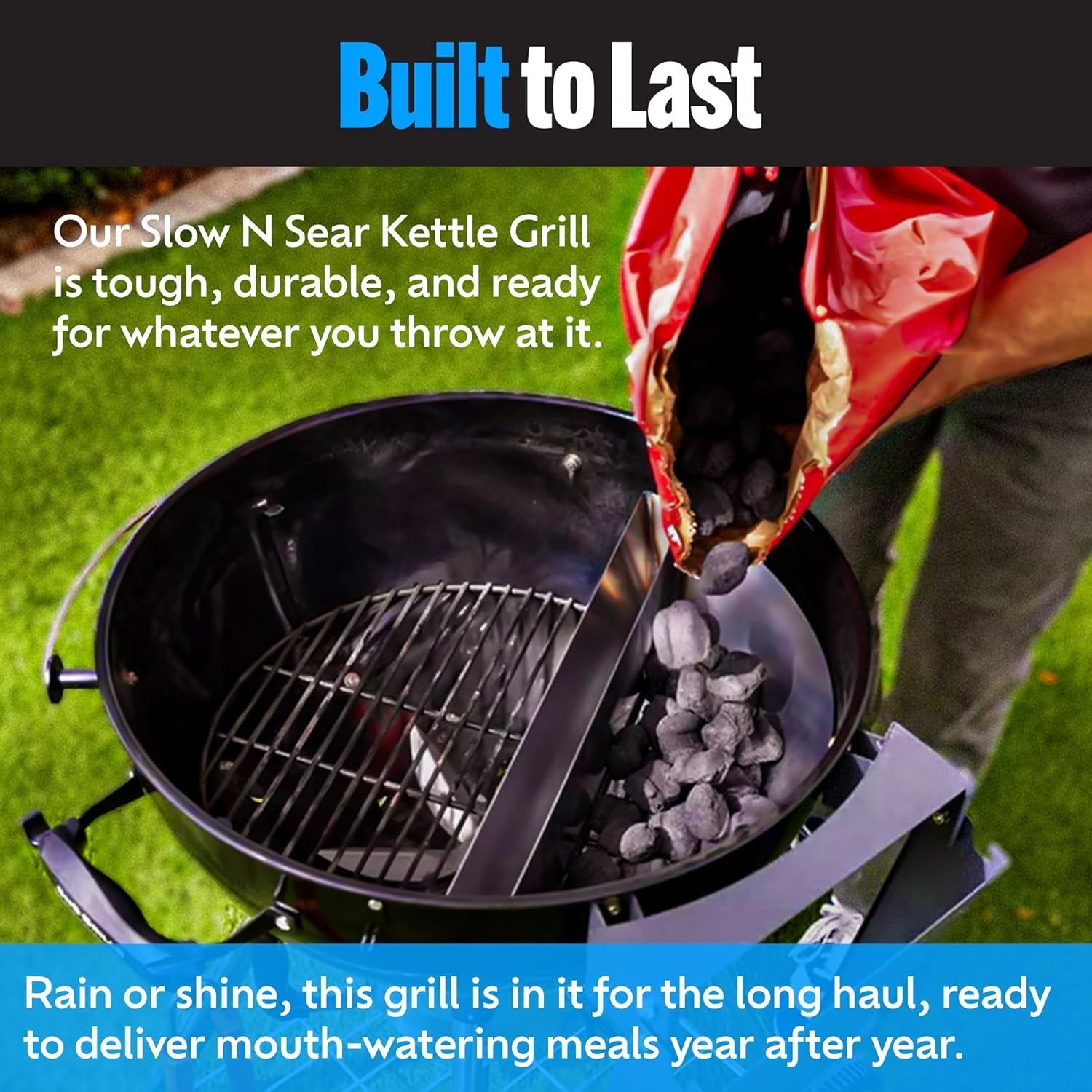 Sns Grills Original Kettle Charcoal Grill with Patented Slow 'N Sear Deluxe Insert and Easyspin Grate for Two-Zone Cooking. Low 'N Slow Smoking and Bbqing - Black 22-Inch - Image 8