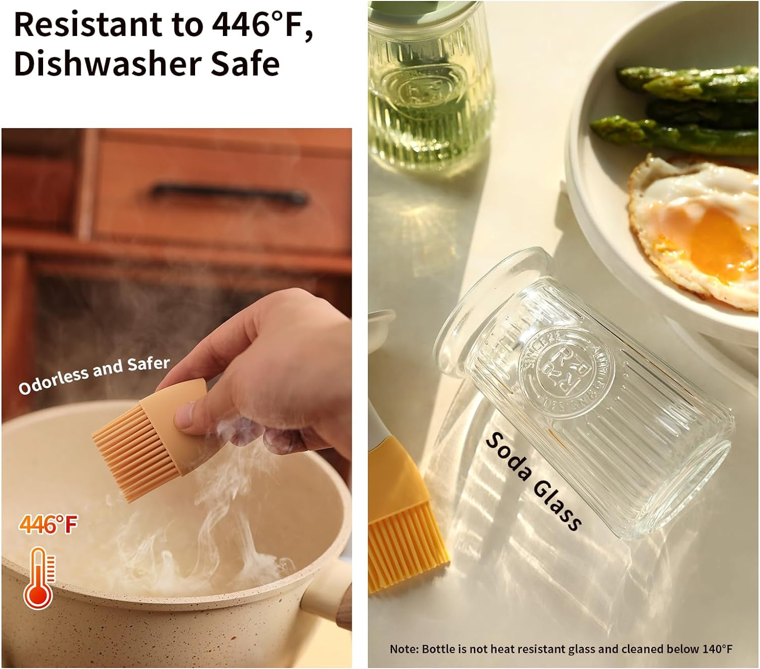 Glass Oil Dispenser Bottle with Silicone Basting Brush – 3‑in‑1 for Olive Oil. Vinegar. Sauce. BBQ & Cooking (Green) - Image 6