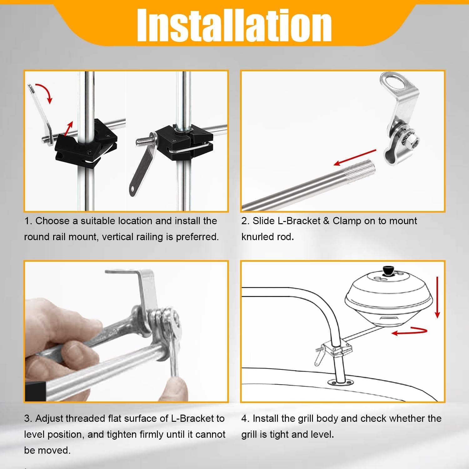 round Rail Grill Mounting Hardware Kit for Standard 7/8 or 1 Rails. Fit for All Magma Marine Kettles Grill. A10-080 - Image 4